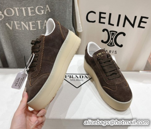 Charming Prada Downtown Bold Suede Sneakers Dark Brown 2025 1E928N