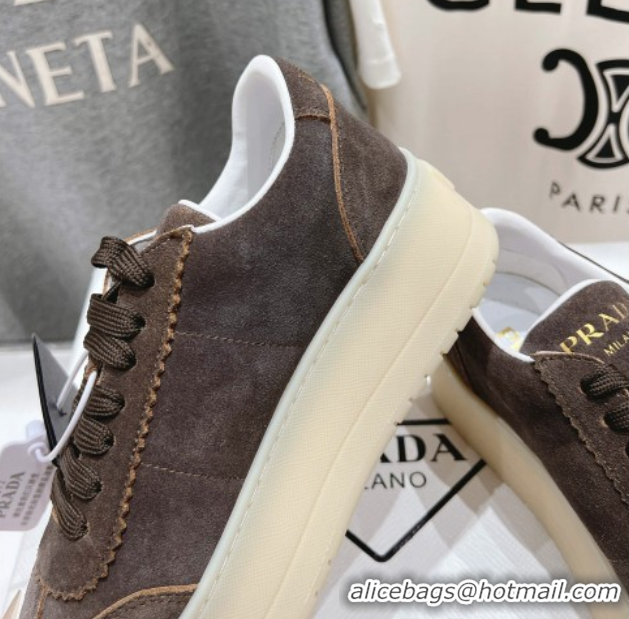 Charming Prada Downtown Bold Suede Sneakers Dark Brown 2025 1E928N