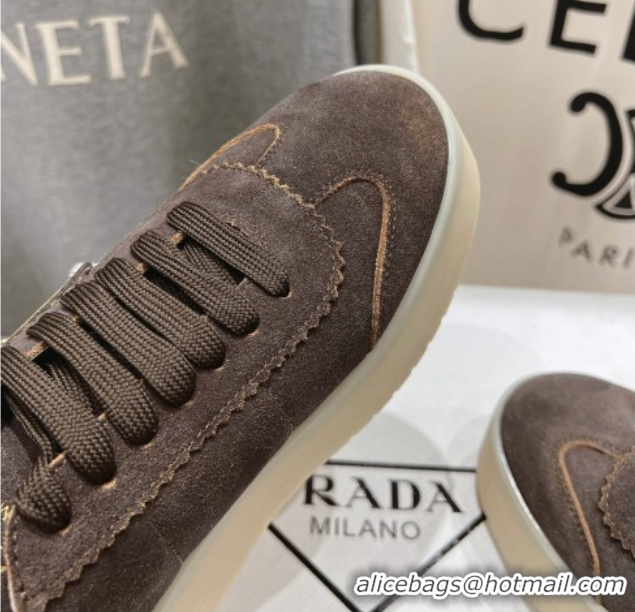 Charming Prada Downtown Bold Suede Sneakers Dark Brown 2025 1E928N