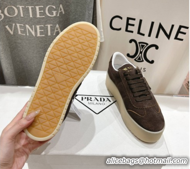 Charming Prada Downtown Bold Suede Sneakers Dark Brown 2025 1E928N