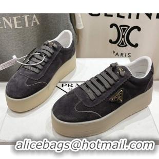 Shop Duplicate Prada Downtown Bold Suede Sneakers Grey 2025 1E928N