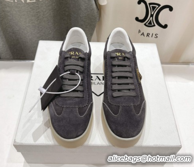 Shop Duplicate Prada Downtown Bold Suede Sneakers Grey 2025 1E928N