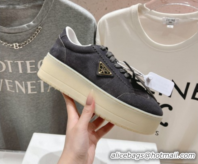 Shop Duplicate Prada Downtown Bold Suede Sneakers Grey 2025 1E928N