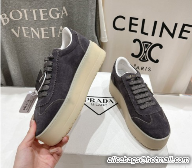 Shop Duplicate Prada Downtown Bold Suede Sneakers Grey 2025 1E928N