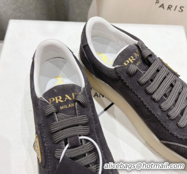 Shop Duplicate Prada Downtown Bold Suede Sneakers Grey 2025 1E928N