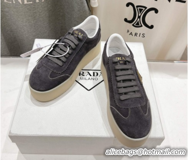 Shop Duplicate Prada Downtown Bold Suede Sneakers Grey 2025 1E928N