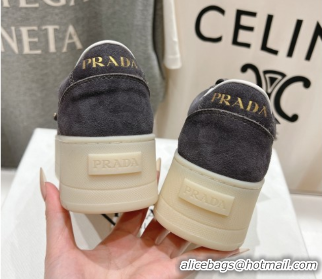 Shop Duplicate Prada Downtown Bold Suede Sneakers Grey 2025 1E928N