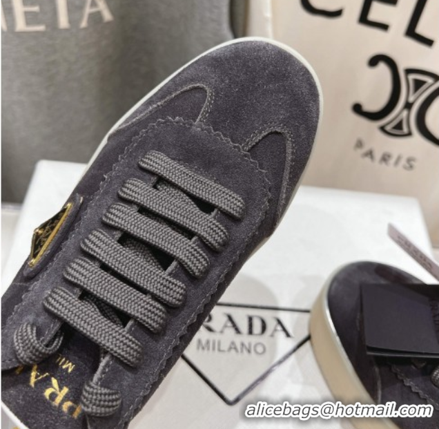 Shop Duplicate Prada Downtown Bold Suede Sneakers Grey 2025 1E928N