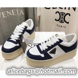 Cheap Price Prada Downtown Bold Nappa Leather and Suede Sneakers White/Blue 2025 1E792M