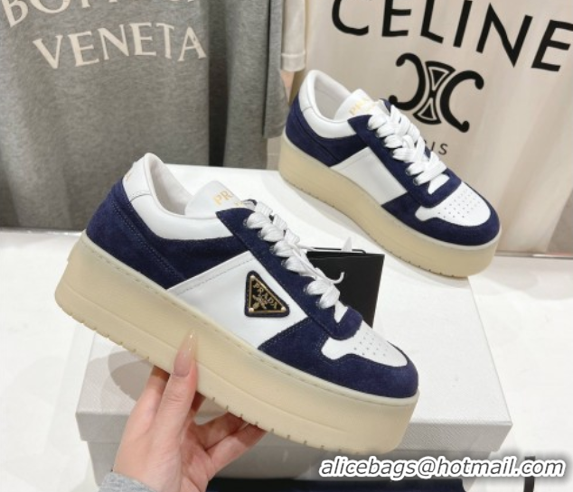 Cheap Price Prada Downtown Bold Nappa Leather and Suede Sneakers White/Blue 2025 1E792M