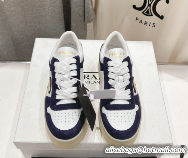 Cheap Price Prada Downtown Bold Nappa Leather and Suede Sneakers White/Blue 2025 1E792M