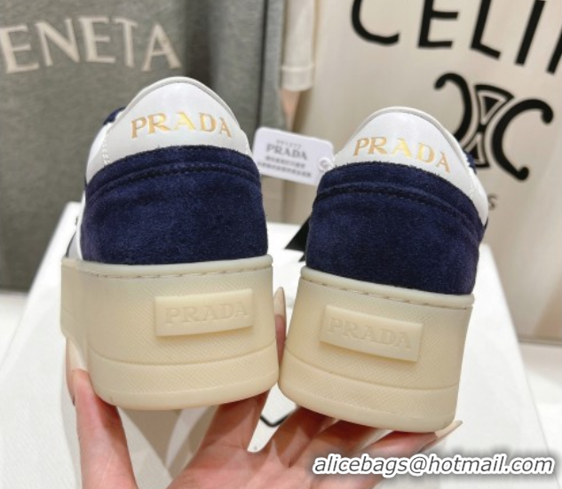 Cheap Price Prada Downtown Bold Nappa Leather and Suede Sneakers White/Blue 2025 1E792M