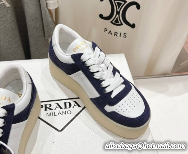 Cheap Price Prada Downtown Bold Nappa Leather and Suede Sneakers White/Blue 2025 1E792M