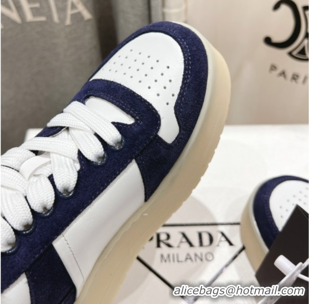 Cheap Price Prada Downtown Bold Nappa Leather and Suede Sneakers White/Blue 2025 1E792M