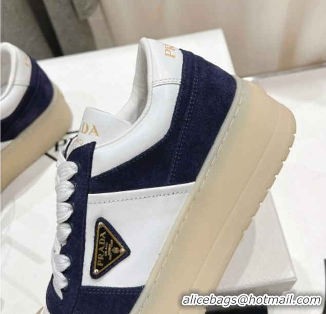 Cheap Price Prada Downtown Bold Nappa Leather and Suede Sneakers White/Blue 2025 1E792M
