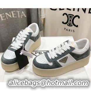 Good Product Prada Downtown Bold Nappa Leather and Suede Sneakers White/Grey 2025 1E792M