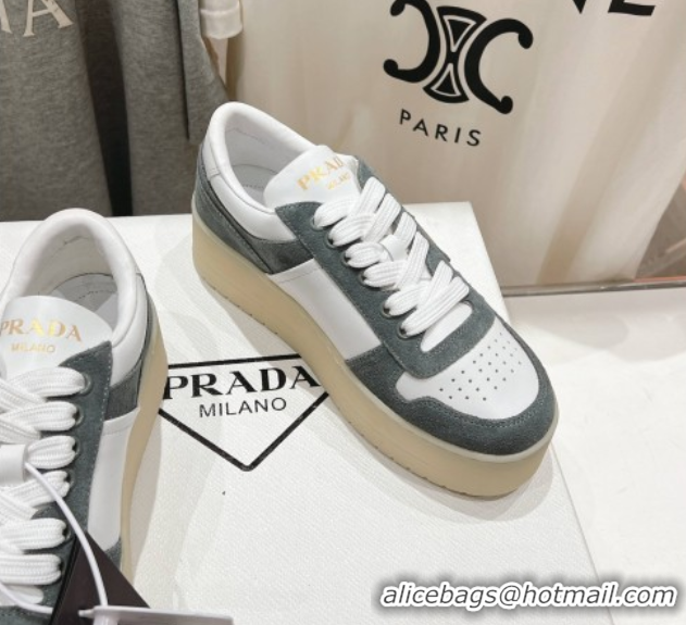 Good Product Prada Downtown Bold Nappa Leather and Suede Sneakers White/Grey 2025 1E792M