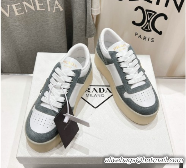 Good Product Prada Downtown Bold Nappa Leather and Suede Sneakers White/Grey 2025 1E792M