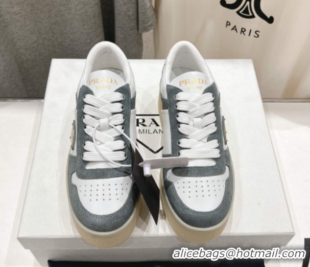 Good Product Prada Downtown Bold Nappa Leather and Suede Sneakers White/Grey 2025 1E792M