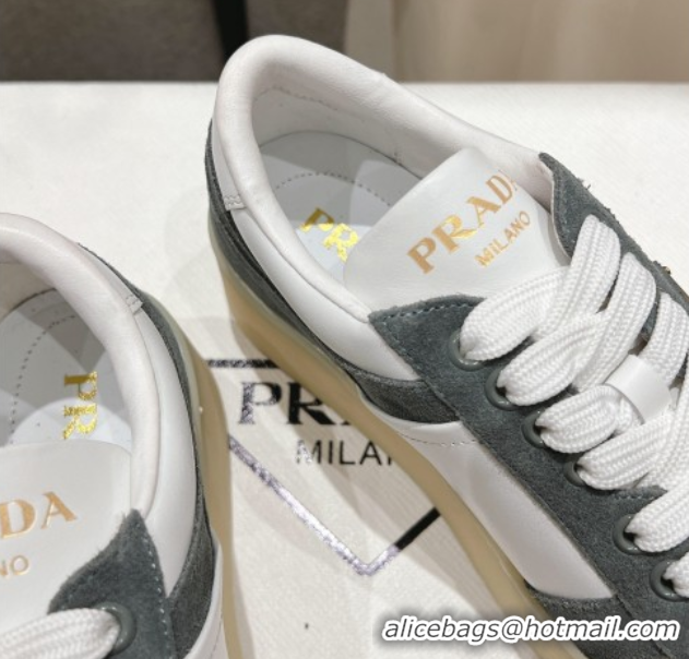 Good Product Prada Downtown Bold Nappa Leather and Suede Sneakers White/Grey 2025 1E792M