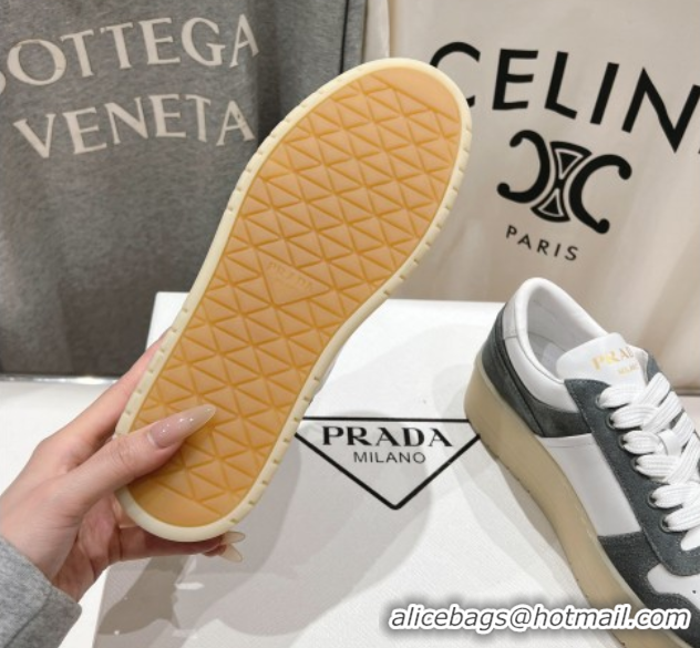 Good Product Prada Downtown Bold Nappa Leather and Suede Sneakers White/Grey 2025 1E792M