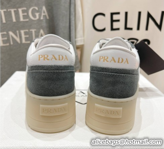 Good Product Prada Downtown Bold Nappa Leather and Suede Sneakers White/Grey 2025 1E792M