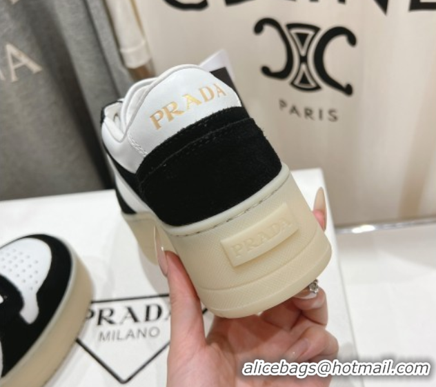 Big Discount Prada Downtown Bold Nappa Leather and Suede Sneakers White/Black 2025 1E792M