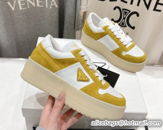 Luxury Discount Prada Downtown Bold Nappa Leather and Suede Sneakers White/Yellow 2025 1E792M