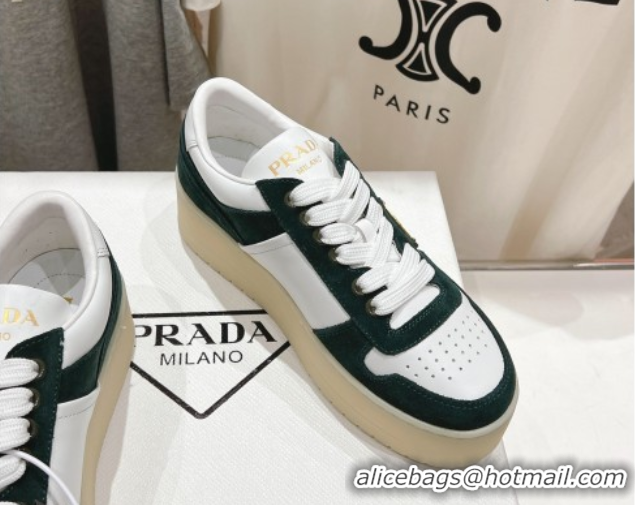 Top Grade Prada Downtown Bold Nappa Leather and Suede Sneakers White/Green 2025 1E792M