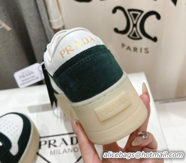 Top Grade Prada Downtown Bold Nappa Leather and Suede Sneakers White/Green 2025 1E792M