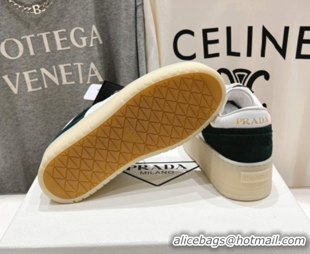 Top Grade Prada Downtown Bold Nappa Leather and Suede Sneakers White/Green 2025 1E792M