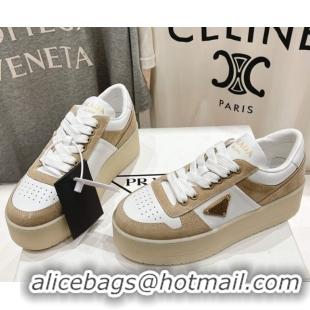 Unique Style Prada Downtown Bold Nappa Leather and Suede Sneakers White/Beige 2025 1E792M