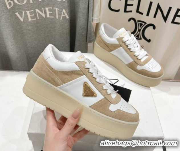 Unique Style Prada Downtown Bold Nappa Leather and Suede Sneakers White/Beige 2025 1E792M