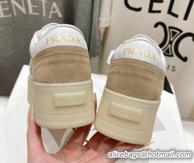 Unique Style Prada Downtown Bold Nappa Leather and Suede Sneakers White/Beige 2025 1E792M