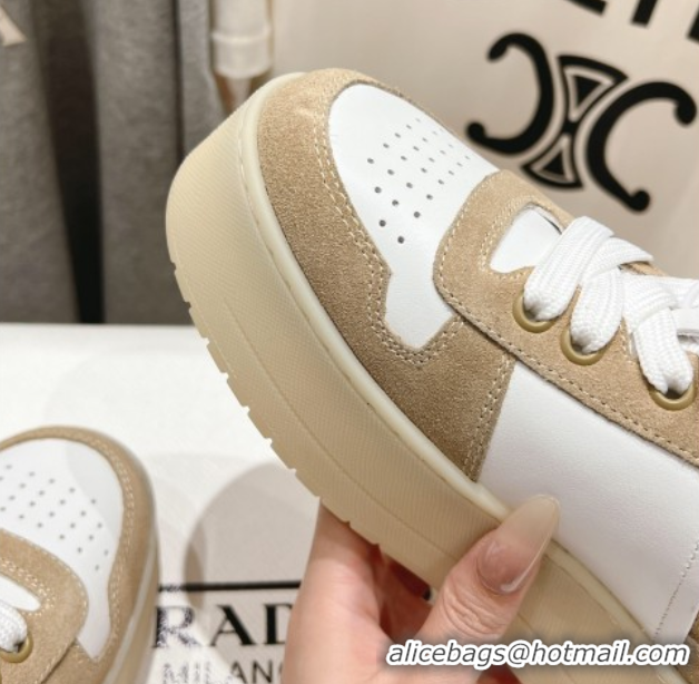 Unique Style Prada Downtown Bold Nappa Leather and Suede Sneakers White/Beige 2025 1E792M