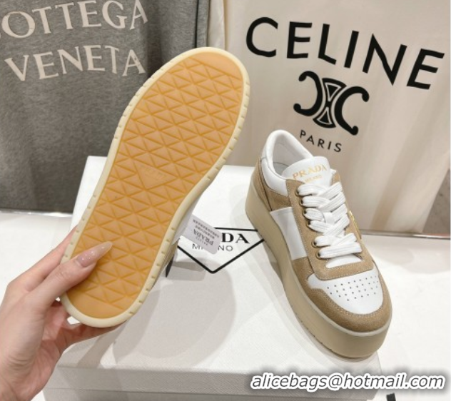 Unique Style Prada Downtown Bold Nappa Leather and Suede Sneakers White/Beige 2025 1E792M