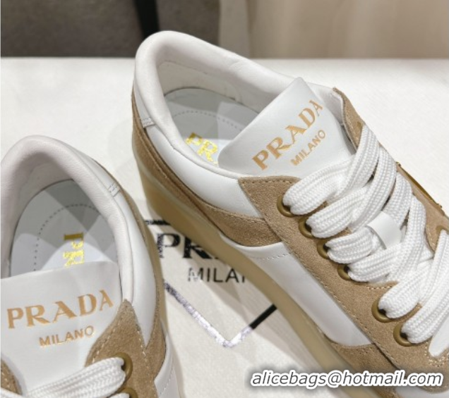 Unique Style Prada Downtown Bold Nappa Leather and Suede Sneakers White/Beige 2025 1E792M