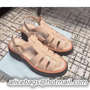 Durable Prada Patent Leather Strap Sandals Nude Pink 2025 PR042401
