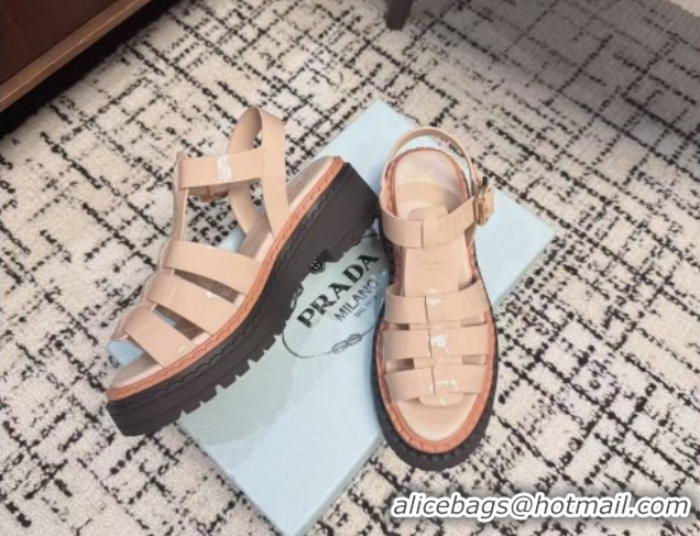 Durable Prada Patent Leather Strap Sandals Nude Pink 2025 PR042401