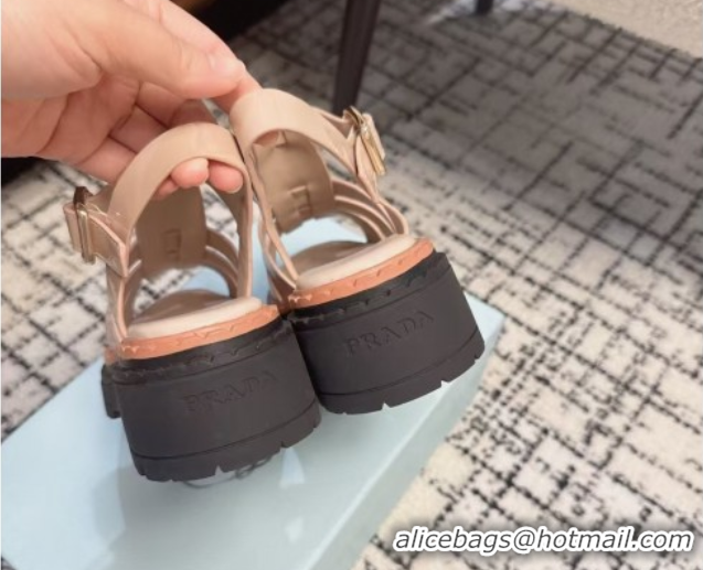 Durable Prada Patent Leather Strap Sandals Nude Pink 2025 PR042401