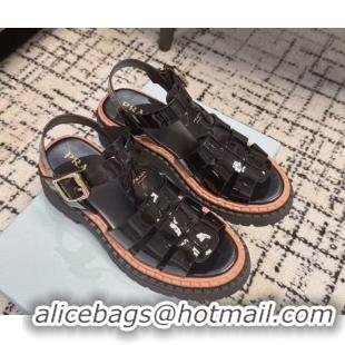 Good Looking Prada Patent Leather Strap Sandals Black 2025 PR042401