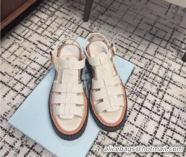 Best Product Prada Patent Leather Strap Sandals White 2025 PR042401