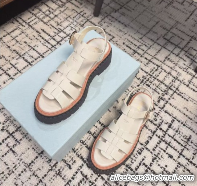 Best Product Prada Patent Leather Strap Sandals White 2025 PR042401