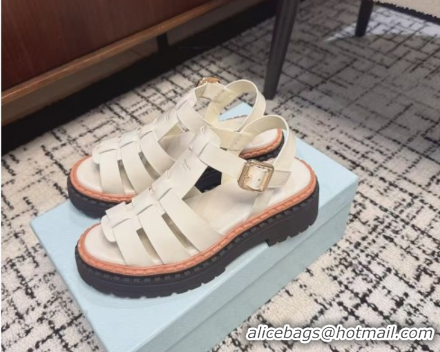 Best Product Prada Patent Leather Strap Sandals White 2025 PR042401