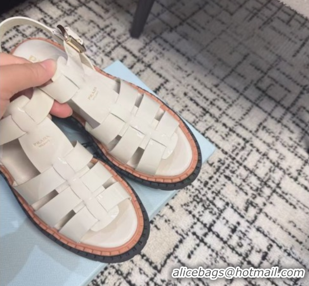 Best Product Prada Patent Leather Strap Sandals White 2025 PR042401