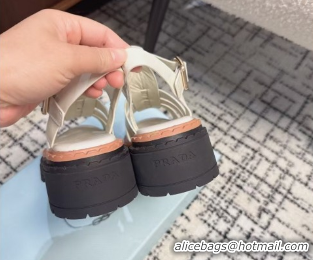 Best Product Prada Patent Leather Strap Sandals White 2025 PR042401