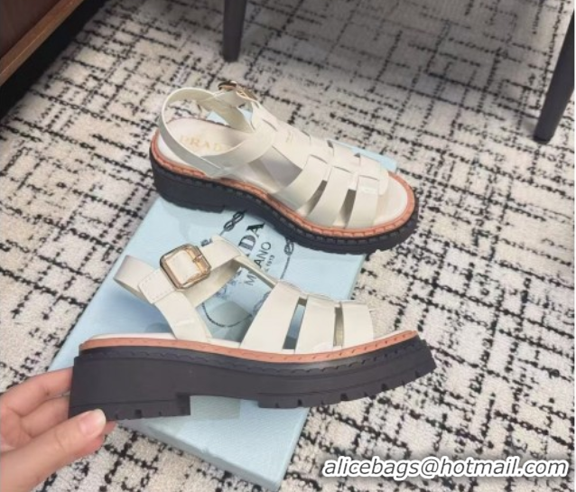 Best Product Prada Patent Leather Strap Sandals White 2025 PR042401