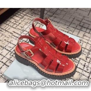 Good Quality Prada Patent Leather Strap Sandals Red 2025 PR042401