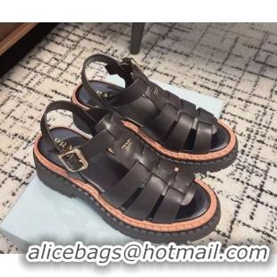 Trendy Design Prada Calf Leather Strap Sandals Black 2025 PR042401