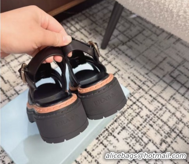 Trendy Design Prada Calf Leather Strap Sandals Black 2025 PR042401